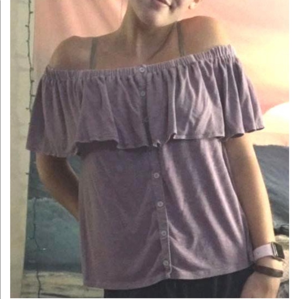 Purple off the shoulder blouse